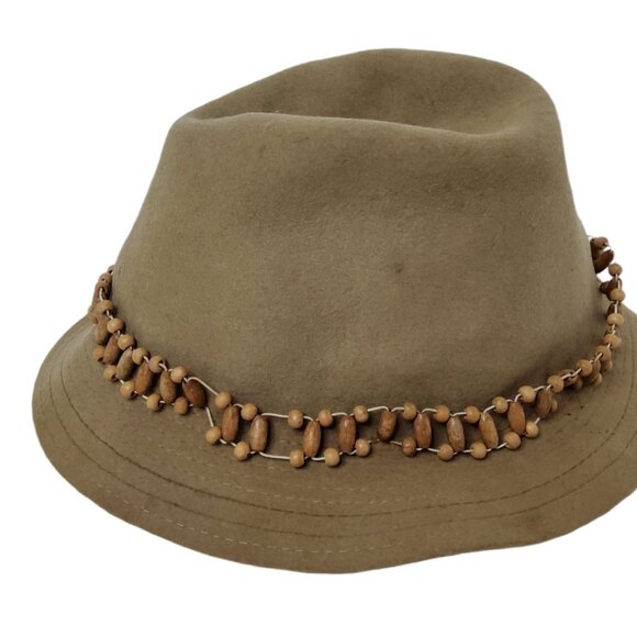 vintage irvine park tan 100% wool beaded band large hat. - Picture 2 of 3